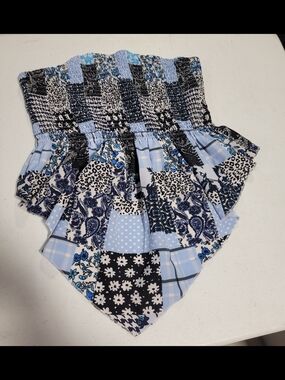 Patchwork Blue Smocked Tube Top